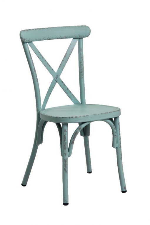 Retro Blue Aluminium Cross Back Chair Set Of 2