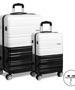Wanderlite 2 Piece Lightweight Hard Suit Case Luggage Black & White