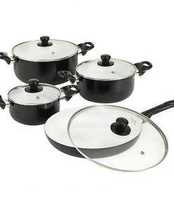 vidaXL 8 Piece Cookware Set Black Aluminium