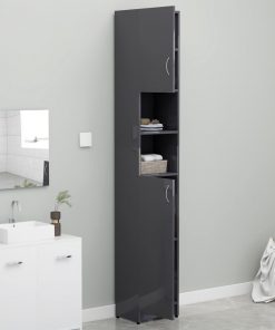 vidaXL Bathroom Cabinet High Gloss Grey 32×25.5×190 cm Chipboard