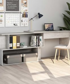 vidaXL Corner Desk Concrete Grey 200x50x76 cm Chipboard