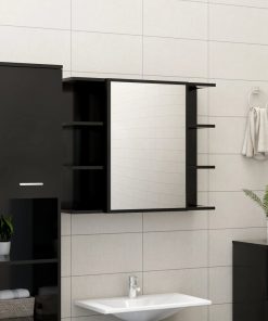 vidaXL Bathroom Mirror Cabinet Black 80×20.5×64 cm Chipboard