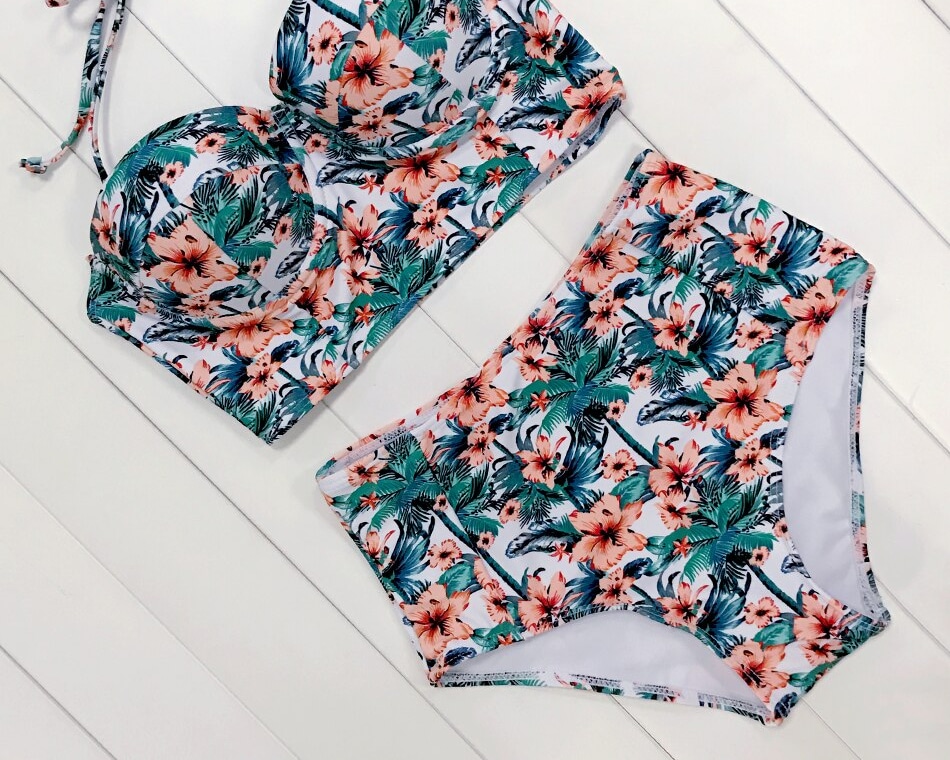 Women's Tropical Patterned Two Pieces Swimsuit