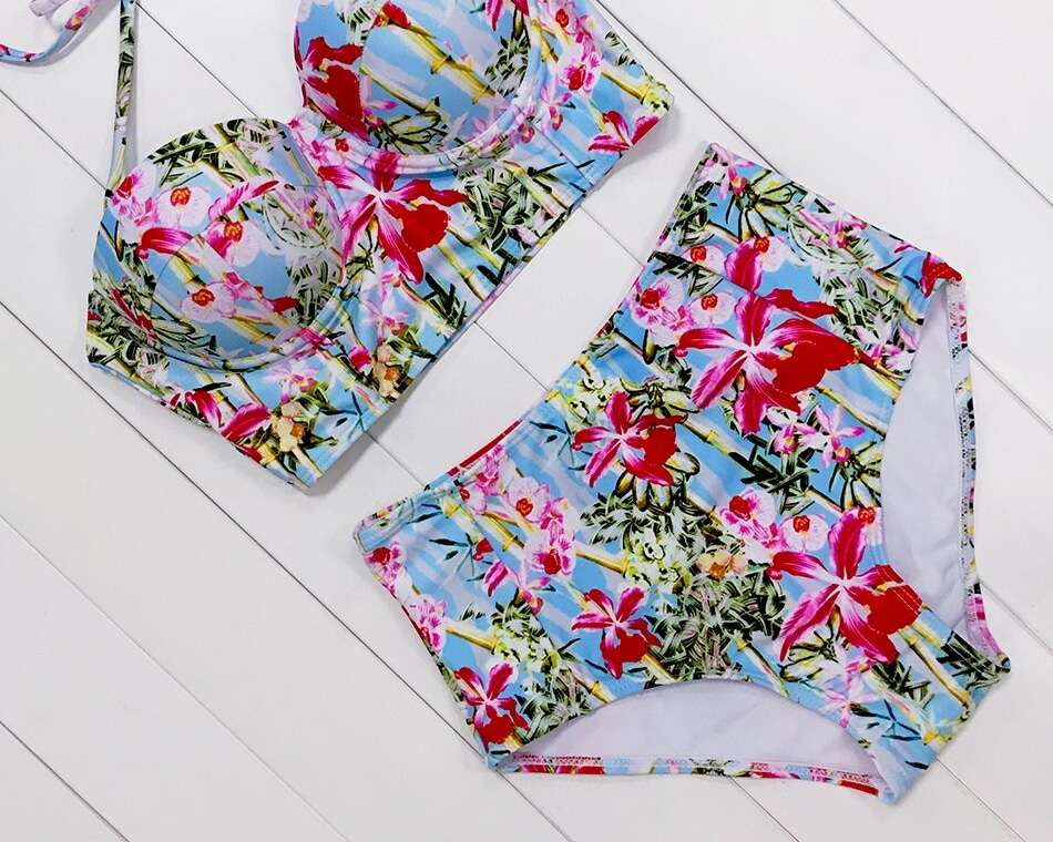 Women's Tropical Patterned Two Pieces Swimsuit